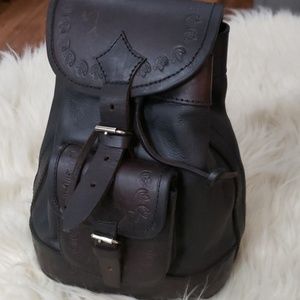 Artisan Made Hand Tooled Leather Mini Backpack